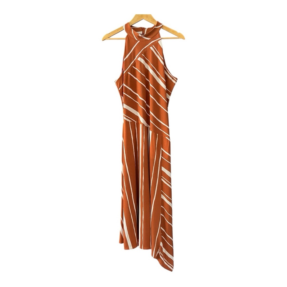 TAYLOR Womens Halter Maxi Dress Size 12 Rust Ivory Asymmetrical Hem - Picture 2 of 10